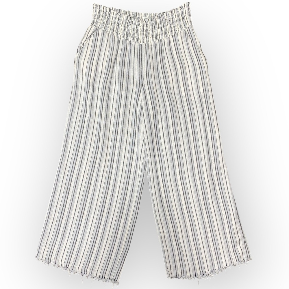 Love Tree Black White Striped Raw Hem Linen Capri Pants Women’s Size Large